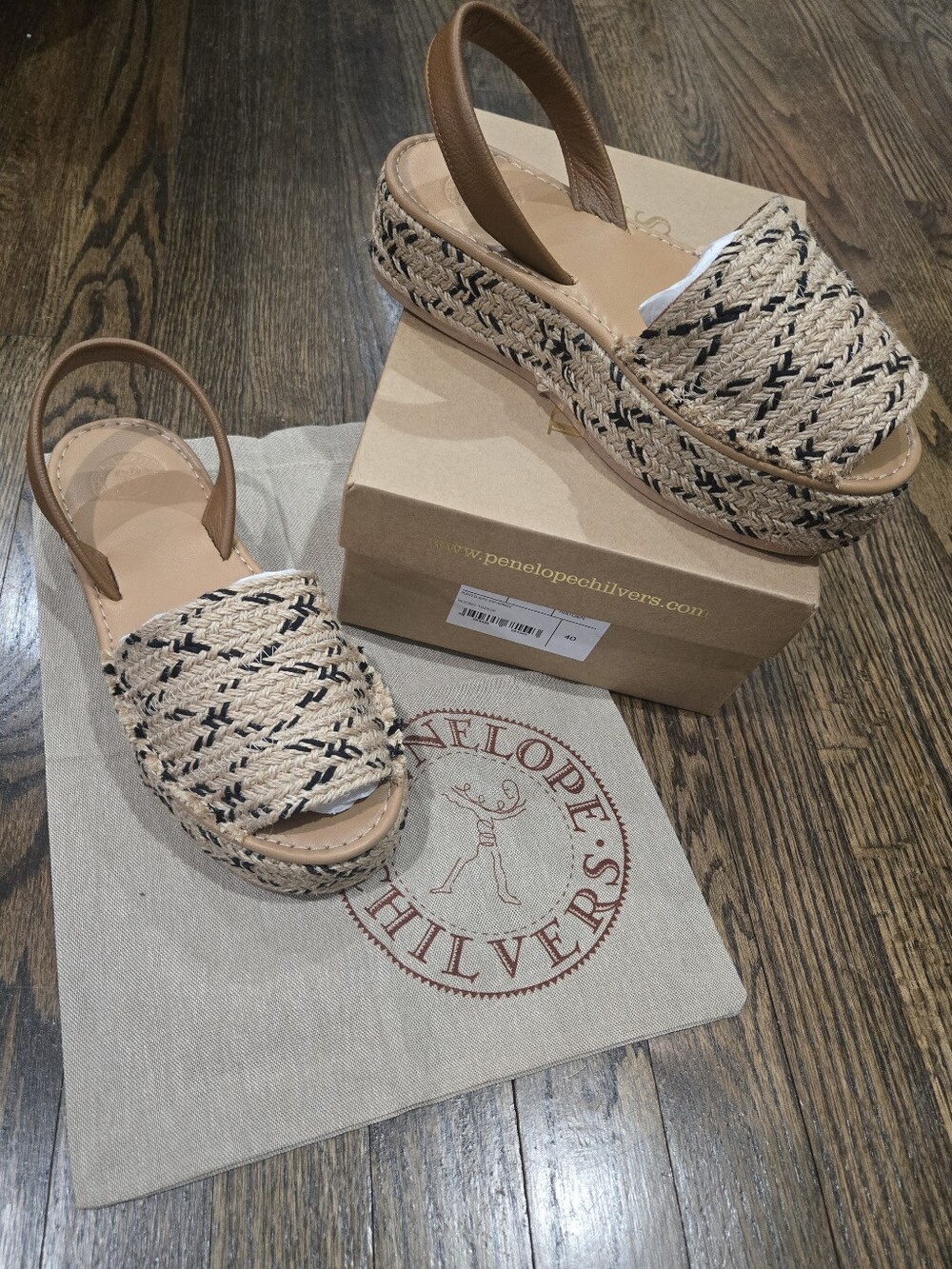 NIB Penelope Chilvers plaited jute espadrille Platform Peep Toe natural Size 40